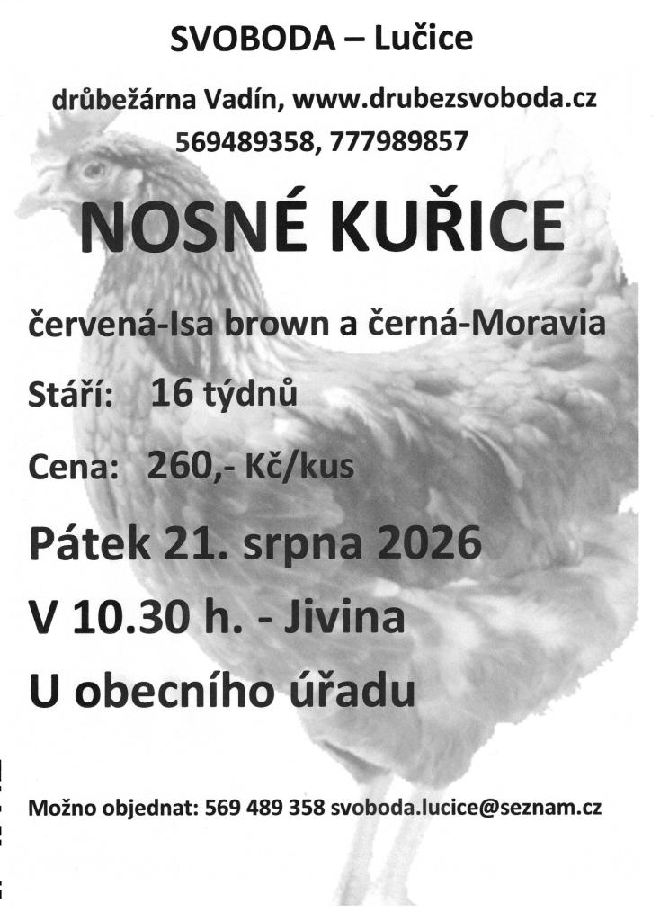 Prodej kuřic 21.8.2026